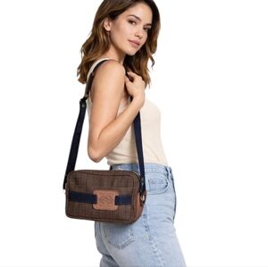 Loewe Vintage Canvas Bag with Brown Houndstooth/Check Pattern Shoulder/Crossbody